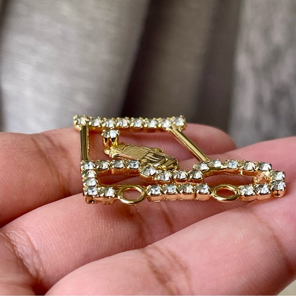 Vintage | Golf Cart with Clear Rhinestones Small Gold Tone Brooch Pin - Picture 4 of 14